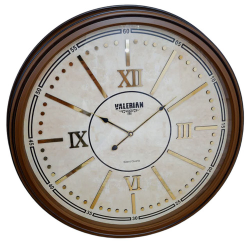 ساعت دیواری والرین قهوهای داخل کرم 70 سانتیمتری با اعداد رومی همراه با 2 سال ضمانت