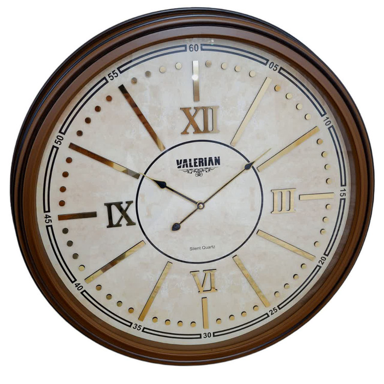 ساعت دیواری والرین قهوهای داخل کرم 70 سانتیمتری با اعداد رومی همراه با 2 سال ضمانت