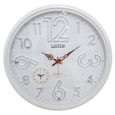 ساعت دیواری لوتوس سفید صدفی 65 سانتیمتری با اعداد انگلیسی نقرهای برجسته همراه با 2 سال ضمانت