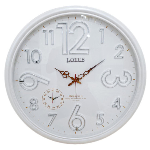 ساعت دیواری لوتوس سفید صدفی 65 سانتیمتری با اعداد انگلیسی نقرهای برجسته همراه با 2 سال ضمانت