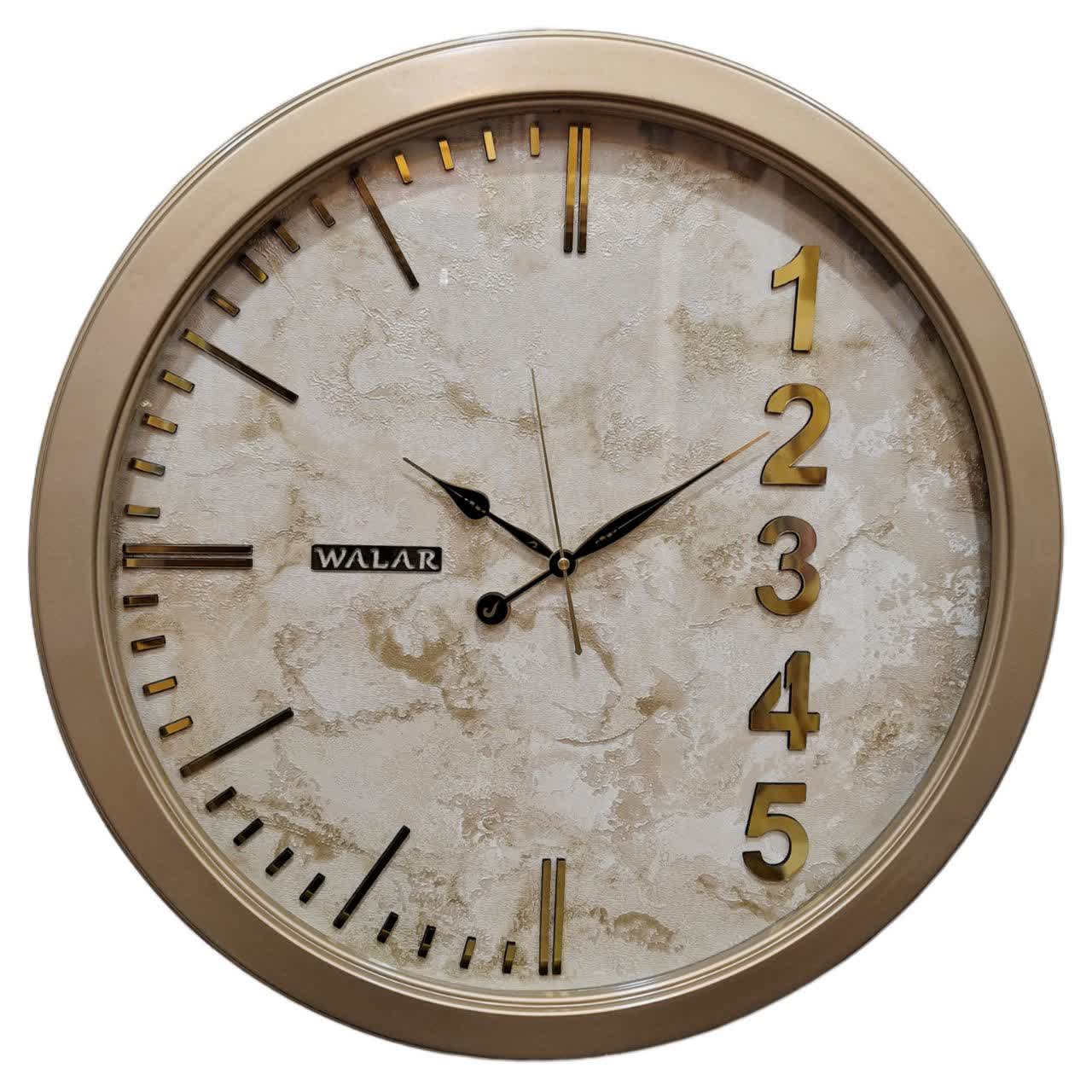 ساعت دیواری والار بژ طلایی 60 سانتی‌متری با اعداد مدرن برجسته طلایی همراه با 2 سال ضمانت