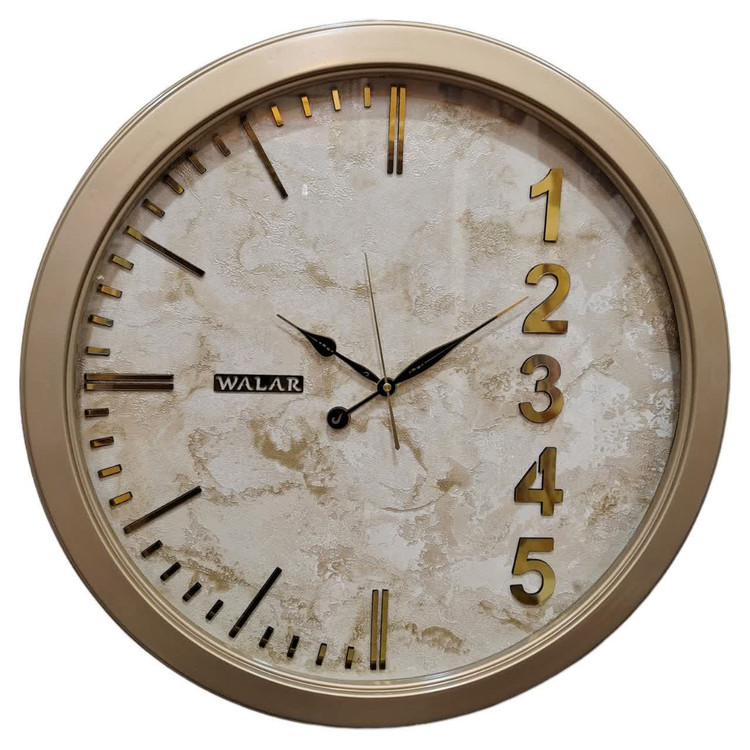 ساعت دیواری والار بژ طلایی 60 سانتیمتری با اعداد مدرن برجسته طلایی همراه با 2 سال ضمانت