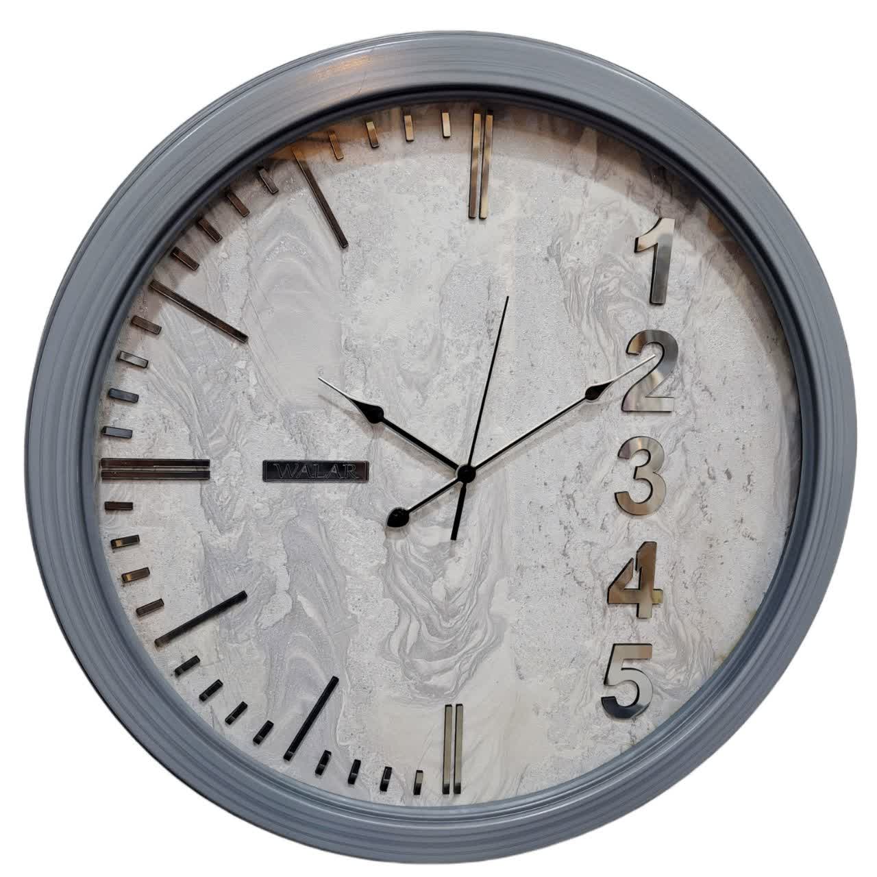 ساعت دیواری والار طوسی 60 سانتی‌متری با اعداد مدرن برجسته طلایی همراه با 2 سال ضمانت