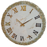 ساعت دیواری رزینی سفید طلایی سایز 60 با اعداد رومی برجسته و بدنه رزینی براق