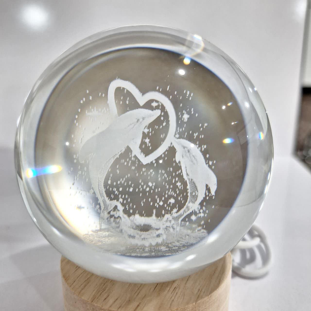 گوی شیشه‌ای شب‌تاب با دو دلفین عاشق از نمای نزدیک