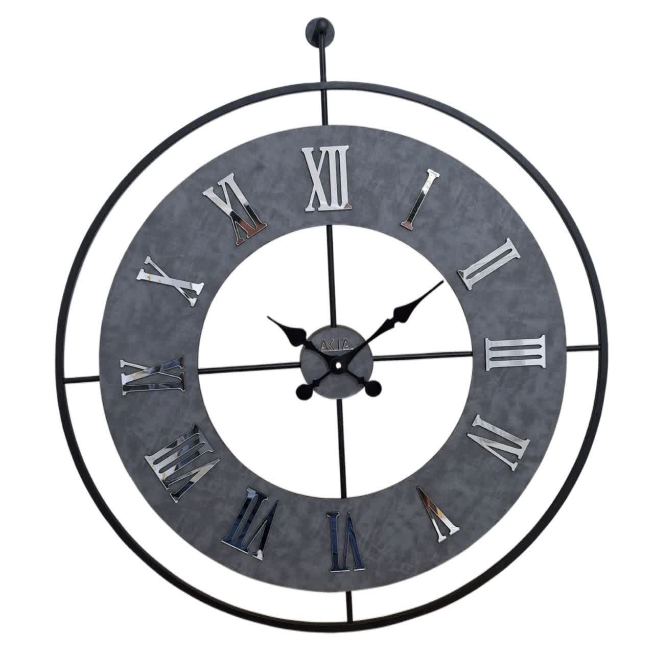 ساعت دیواری چرمی فلزی طوسی رینگ مشکی  سایز ۶۰ و ۷۵  موتور تایوانی + ۵ سال گارانتی