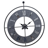 ساعت دیواری چرمی فلزی طوسی رینگ مشکی سایز ۶۰ و ۷۵ موتور تایوانی + ۵ سال گارانتی