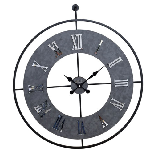 ساعت دیواری چرمی فلزی طوسی رینگ مشکی سایز ۶۰ و ۷۵ موتور تایوانی + ۵ سال گارانتی