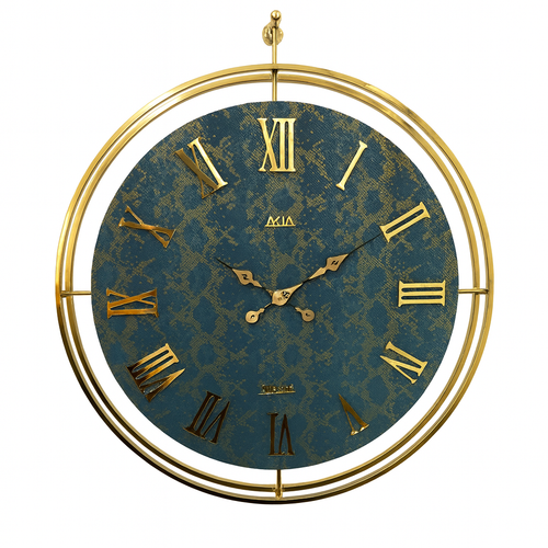 ساعت دیواری چرمی با چرم سبز پوست ماری و دو رینگ طلایی در دو سایز ۶۰ و ۷۵ سانتیمتر