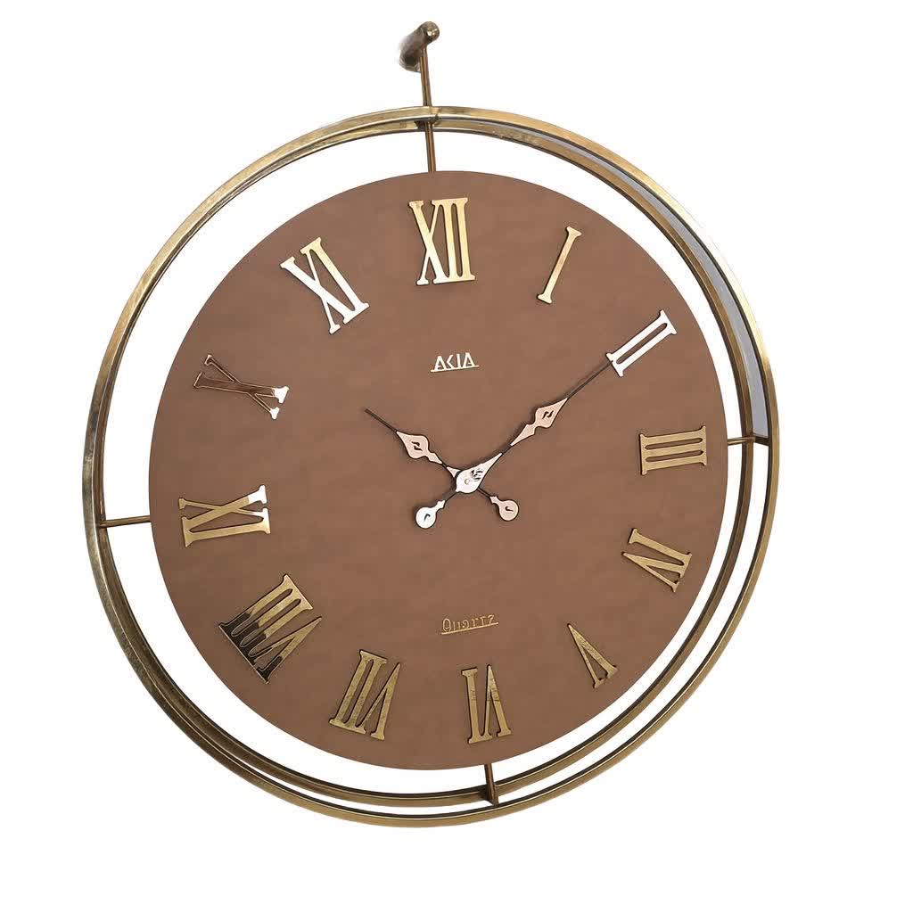 ساعت دیواری چرمی فلزی دو رینگ طلایی با چرم عسلی – مدل لوکس سایز ۶۰ و ۷۵