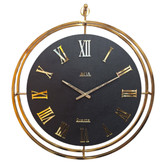 ساعت دیواری چرمی فلزی دو رینگ طلایی با چرم مشکی اسنکی و موتور تایوان
