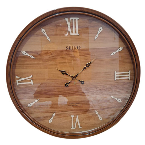 ساعت دیواری گرد سیکو چوبی قهوهای عسلی 75 سانتی با اعداد رومی