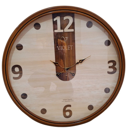 ساعت دیواری گرد سیکو چوبی قهوهای داخل کرم 75 سانتی با اعداد مینیمال