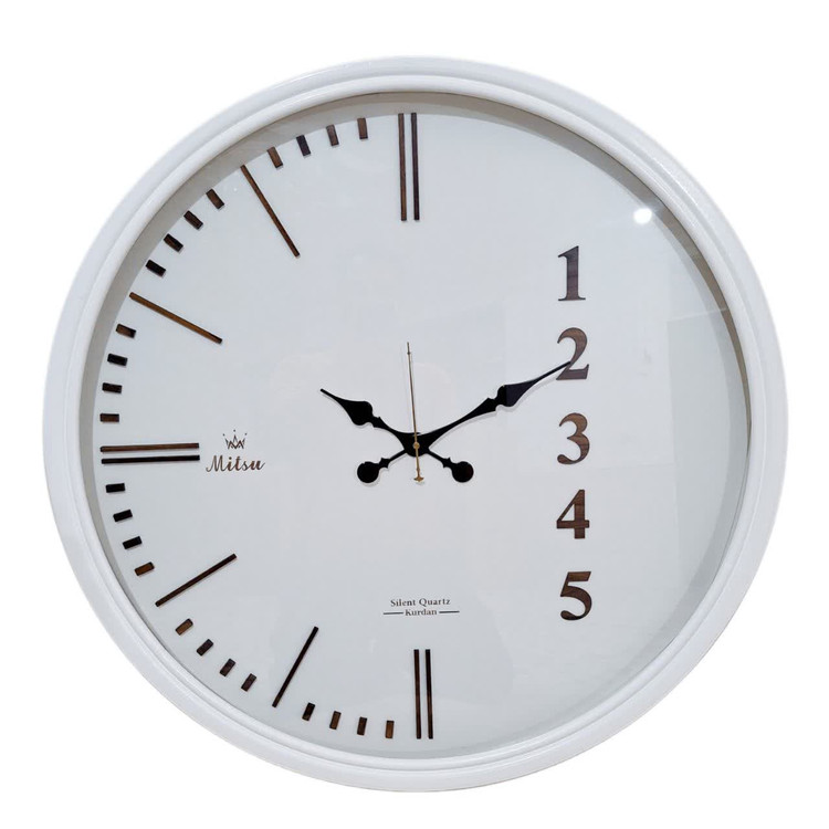 ساعت دیواری گرد سیکو چوبی سفید 75 سانتی با اعداد مدرن و ساده