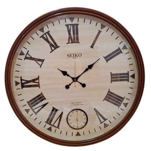 ساعت دیواری گرد سیکو چوبی قهوهای داخل کرم 75 سانتی با اعداد رومی