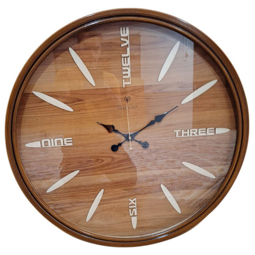 ساعت دیواری گرد 75 سانتی سیکو چوبی قهوهای عسلی با اعداد ترکیبی مینیمال