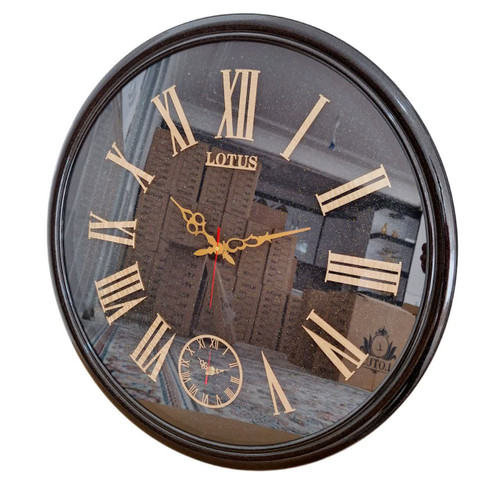 ساعت دیواری گرد ۶۵ سانتی لوتوس فایبر مشکی شاین با اعداد رومی طلایی