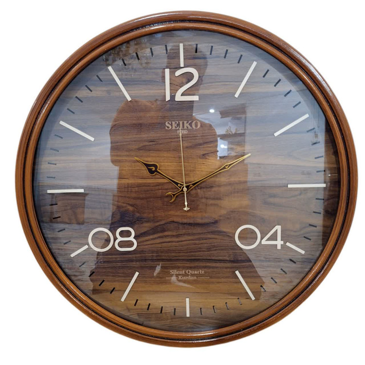 ساعت دیواری گرد ۶۰ سانتی سیکو چوبی قهوهای با اعداد جدید
