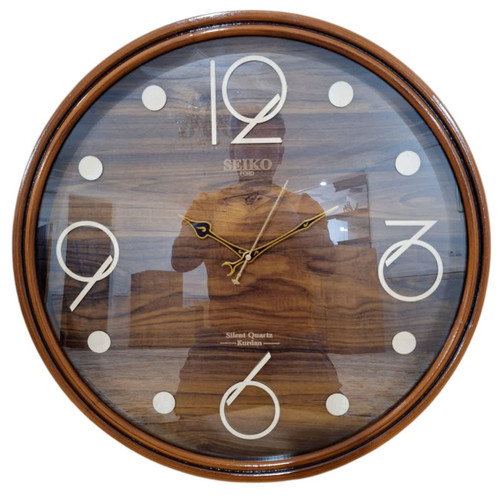 ساعت دیواری گرد ۶۰ سانتی چوبی قهوهای با اعداد فانتزی