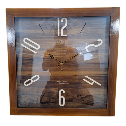 ساعت دیواری گرد ۶۰ سانتی چوبی قهوهای با اعداد انگلیسی خطی