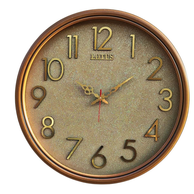 ساعت دیواری گرد ۶۵ سانتی لوتوس فایبر قهوهای با اعداد پلکسی طلایی از رو به رو